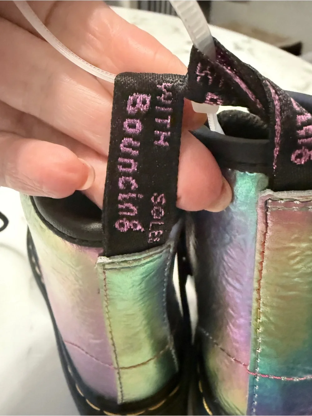 Dr. Martens Kids Iridescent Lace-Up Boots in Purple and Green - Picture 4 of 7